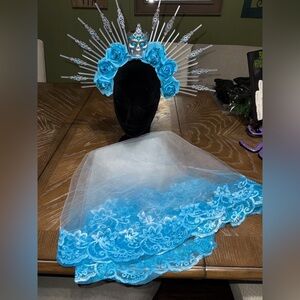 Corpse Bride Blue Floral Headpiece with Veil